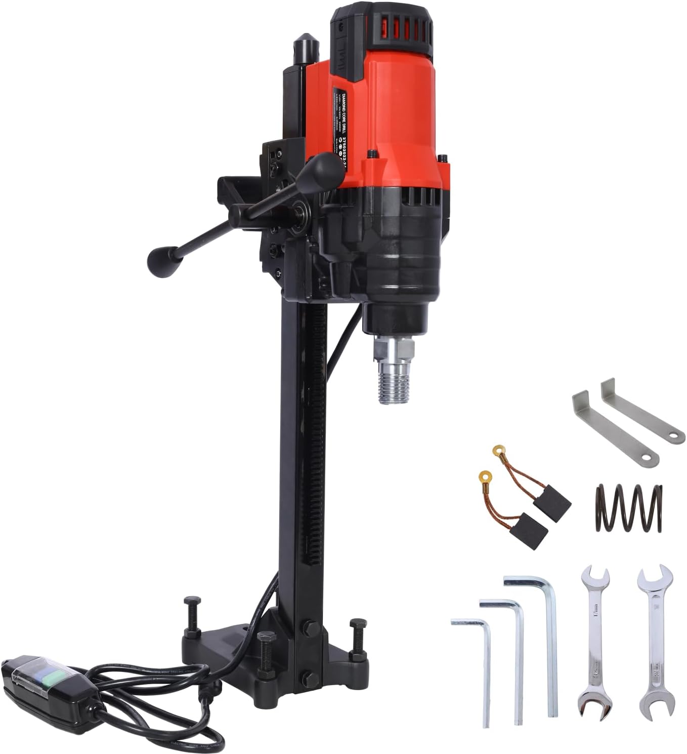 Diamond Core Drilling Machine Steel Black+Red 8in Wet&Dry Concrete Drill Rig with Stand 850RPM Speed for Reinforced Concrete, Red Brick, Marble Professional-Grade Projects