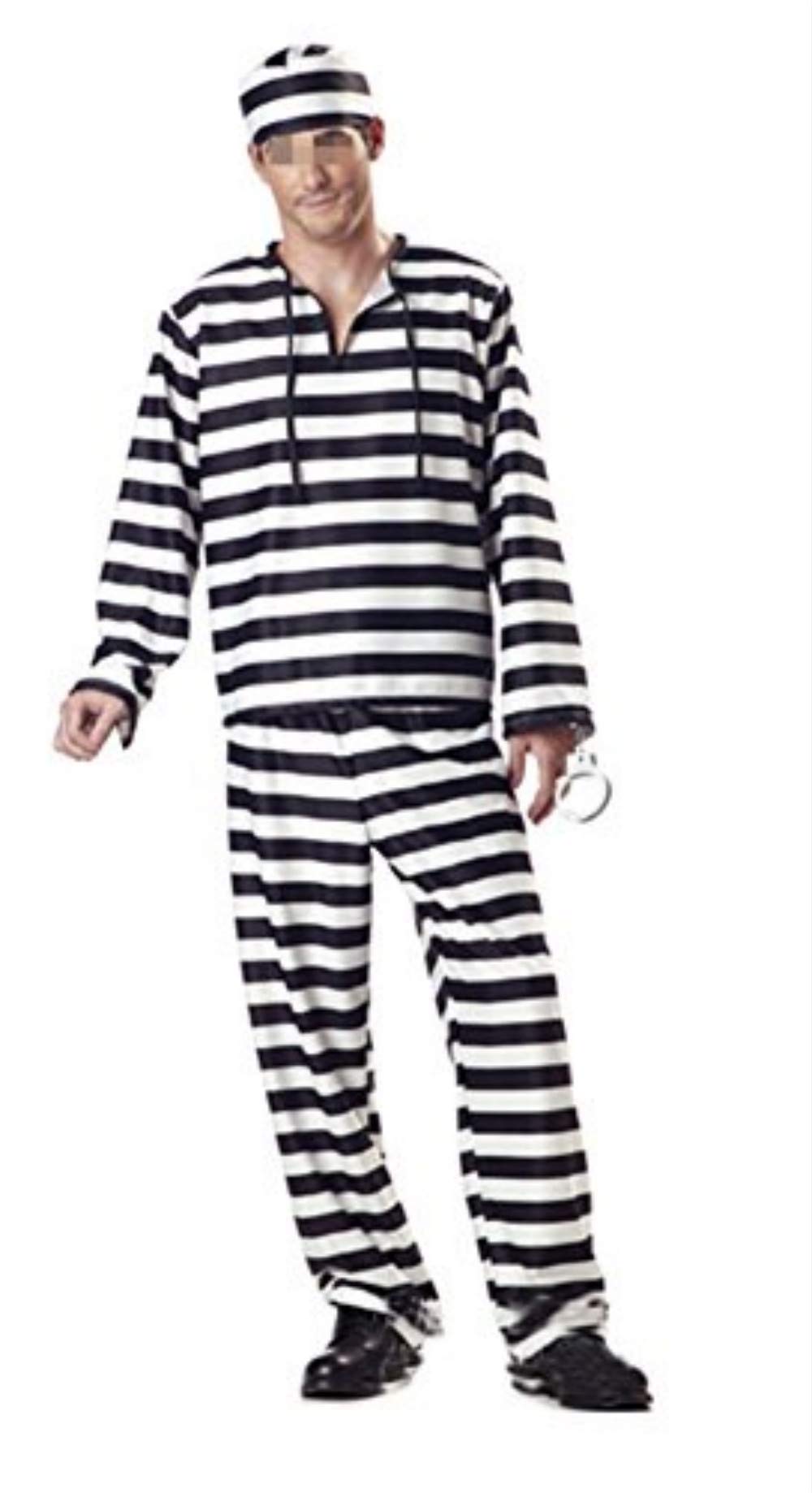 NewDongAdult Striped Prisoner Costume Black White Long Sleeved Uniform Cosplay for Mens