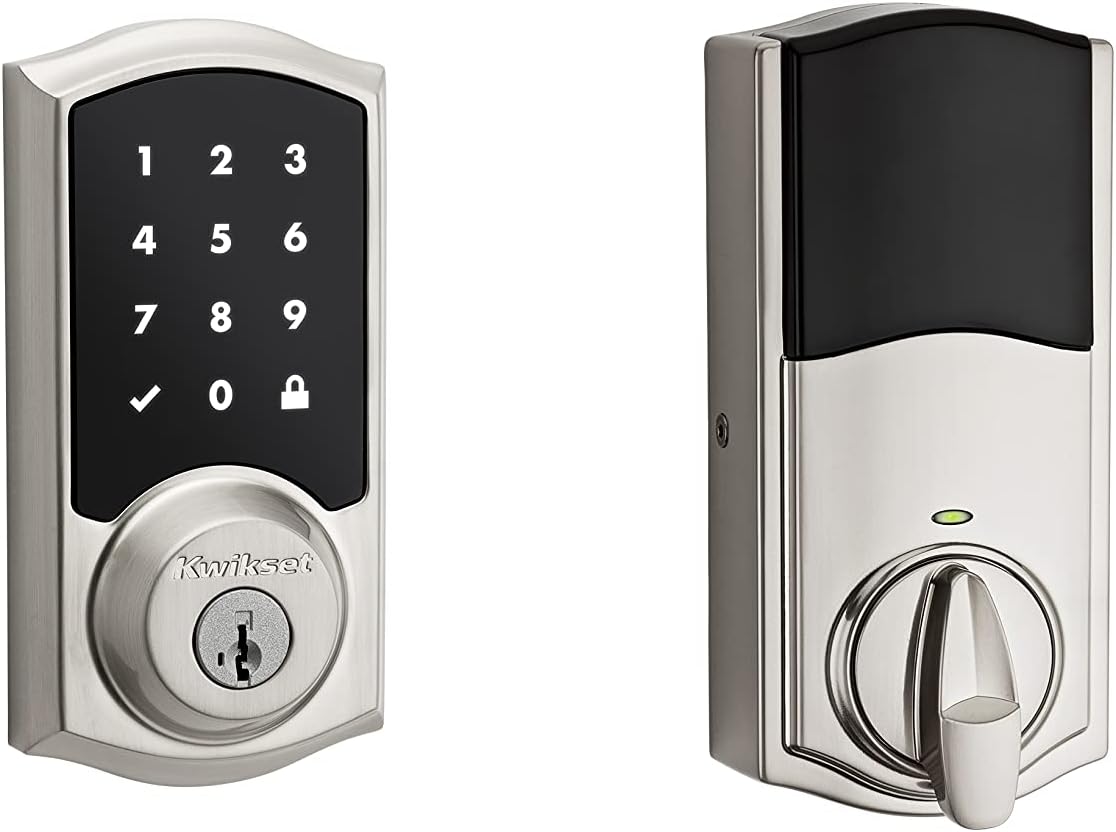 Cerradura inteligente con cerrojo electrónico SmartCode con pantalla táctil de entrada sin llave 916 con seguridad SmartKey y tecnología ZigBee 3.0 en níquel satinado tradicional, el concentrador Zigbee se vende por separado