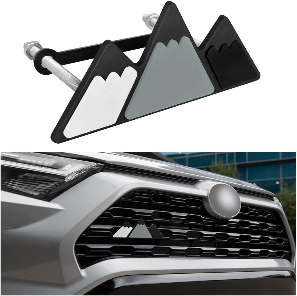 Tri-Color Grille Emblem for Car, 3 Color Snow Mountain Sticker Decoration, Triangle Badge Decal for Auto Bumper, Automotive Exterior Accessories, Universal Fit for Tacoma/4Runner/Tundra（Gray）