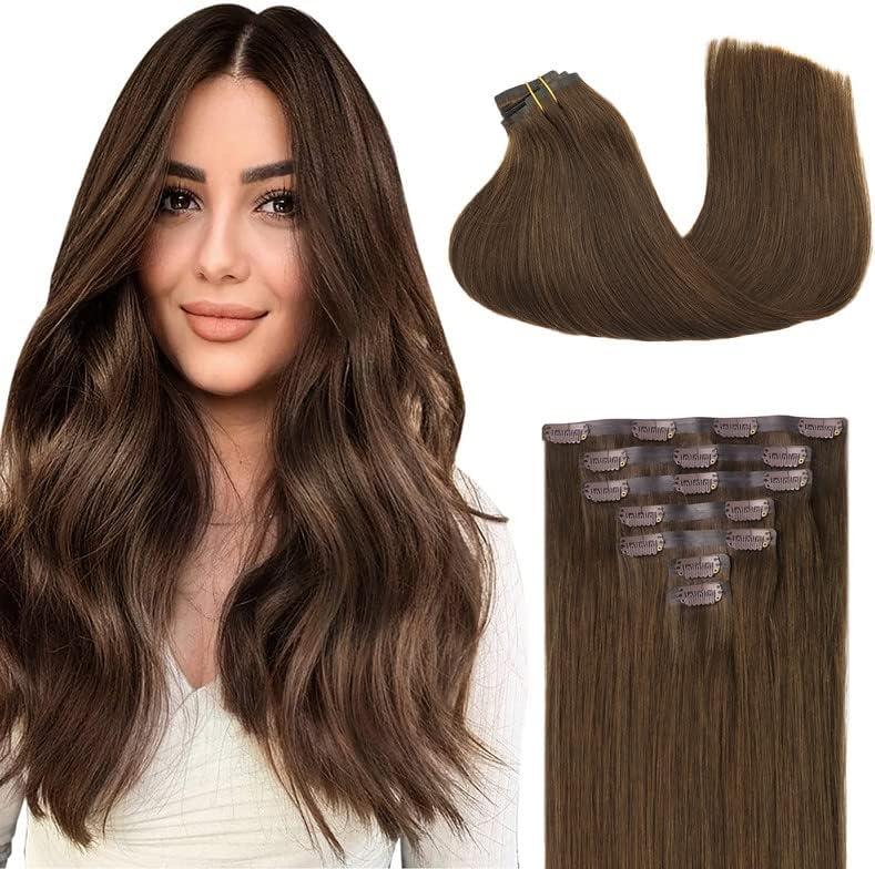 GOO GOO Clip in Hair Extensions Real Human Hair, 22inch