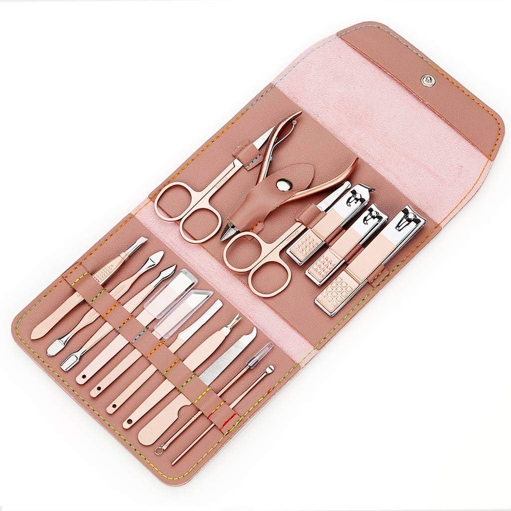 16pcs/Set Rose Gold Nail Clipper Set Professional Stainless Steel Scissors Tweezer Tools Family Foot Hand Care