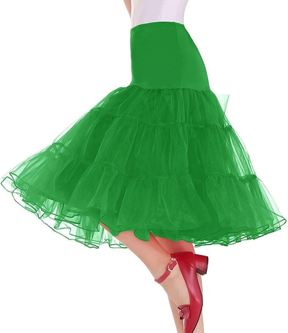 BIFINI Plus Size Vintage Rockabilly Skirt Women's 50s Petticoat Crinoline Underskirt Green