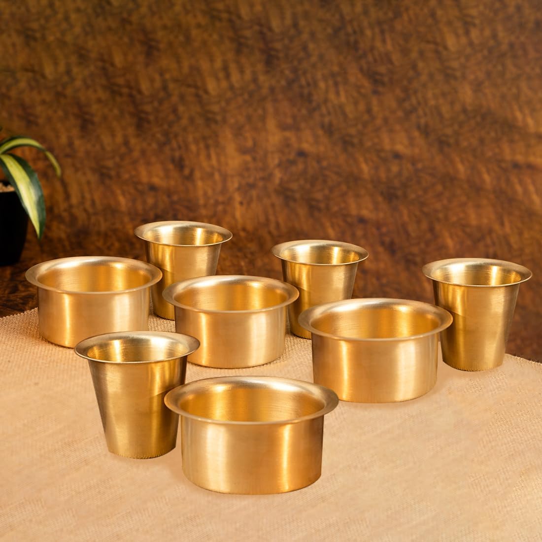 Ekhasa 100% Pure Brass Filter Coffee Dabara Set - South Indian Dawara Coffee Tumbler Set (Set Of 4), 130 Ml
