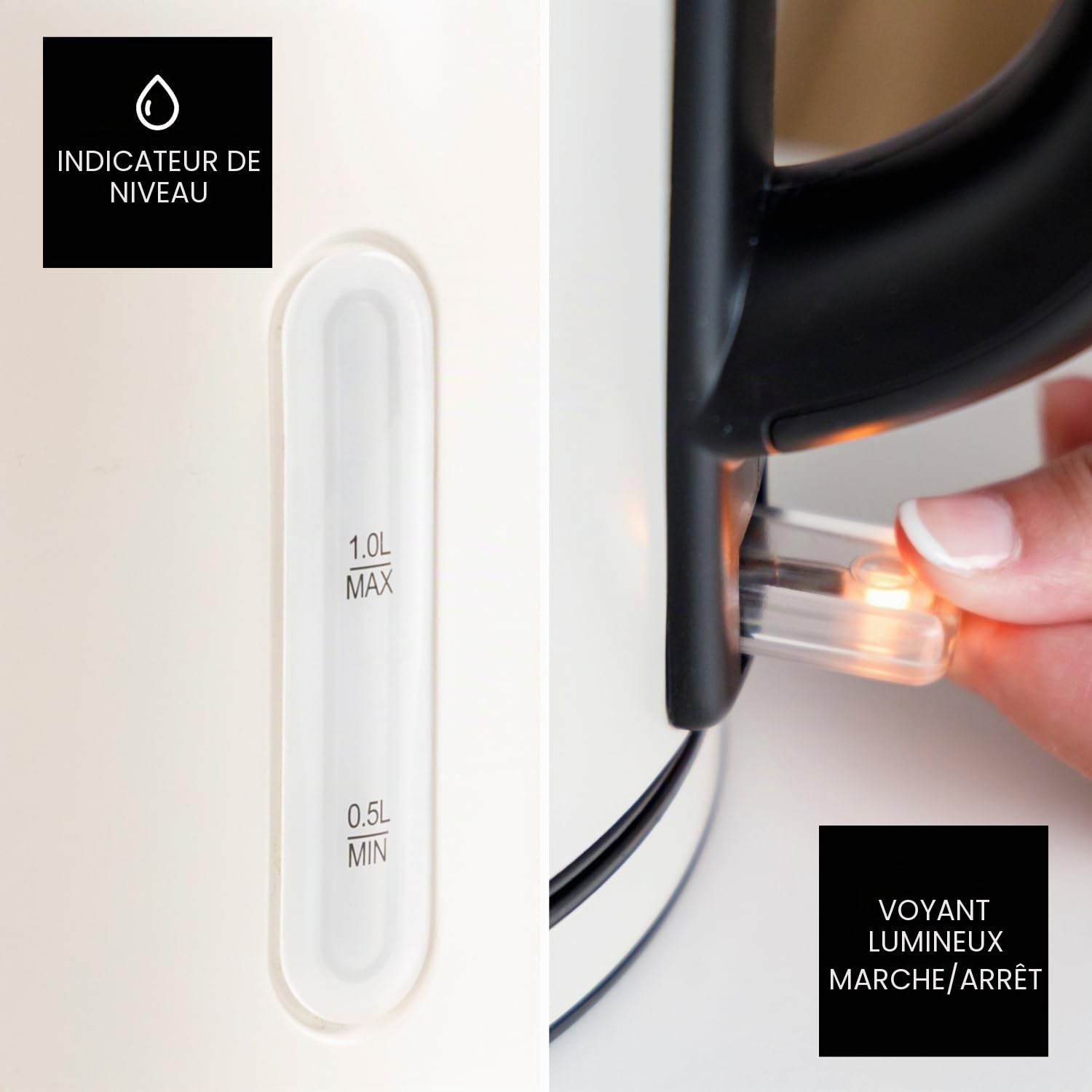 Taurus - Bouilloire électrique compacte 2400 W | 1 L | ébullition rapide | base 360° | arrêt automatique | filtre amovible | sans BPA | indicateur niveau d'eau | mesure-tasses | LED | inox crème