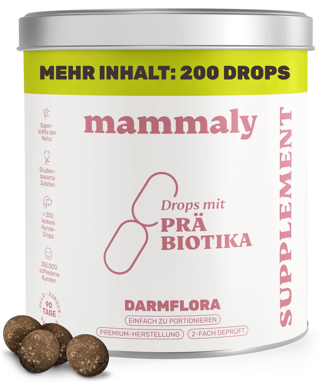 mammaly Probiotika-Drops für Hunde 340g - Verdauungssnacks für Magen Darmflora Aufbau (bei Durchfall, Sodbrennen & Gras fressen) Alternative-Leckerlie zu Heilerde, Kohletabletten als leckere Snacks