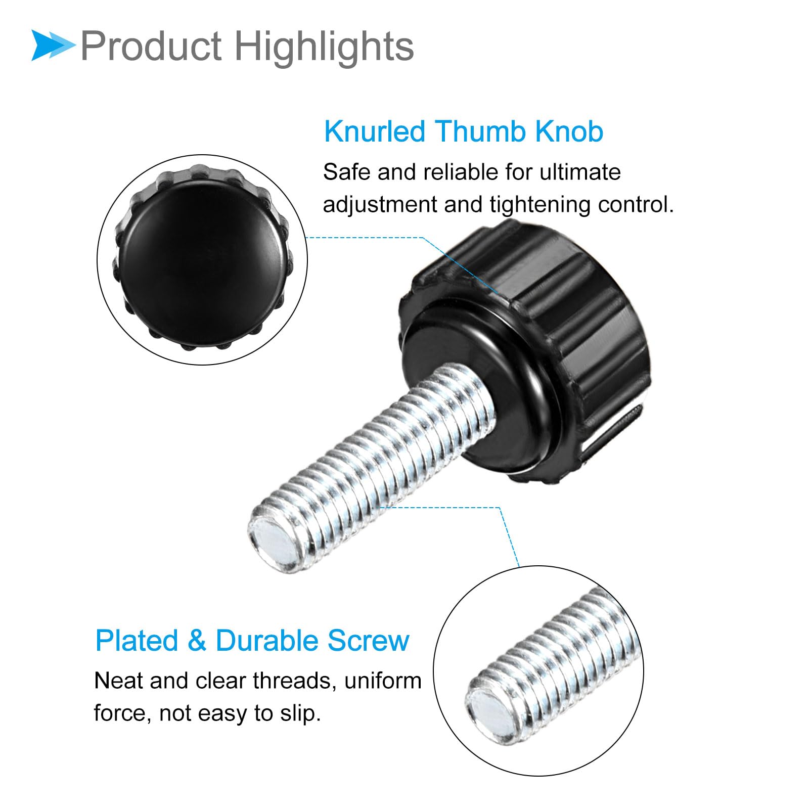 20 Manopole Zigrinate M5 X 9mm - Nere, In Plastica, Con Perno Filettato Per Serraggio Manuale - Foto 3