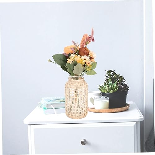 Miniatura 4 de Abaodam Jarrón de cristal de ratán con cuerda, jarrón de arcilla, florero de burbujas, florero de vidrio, florero floral de mimbre para flores,