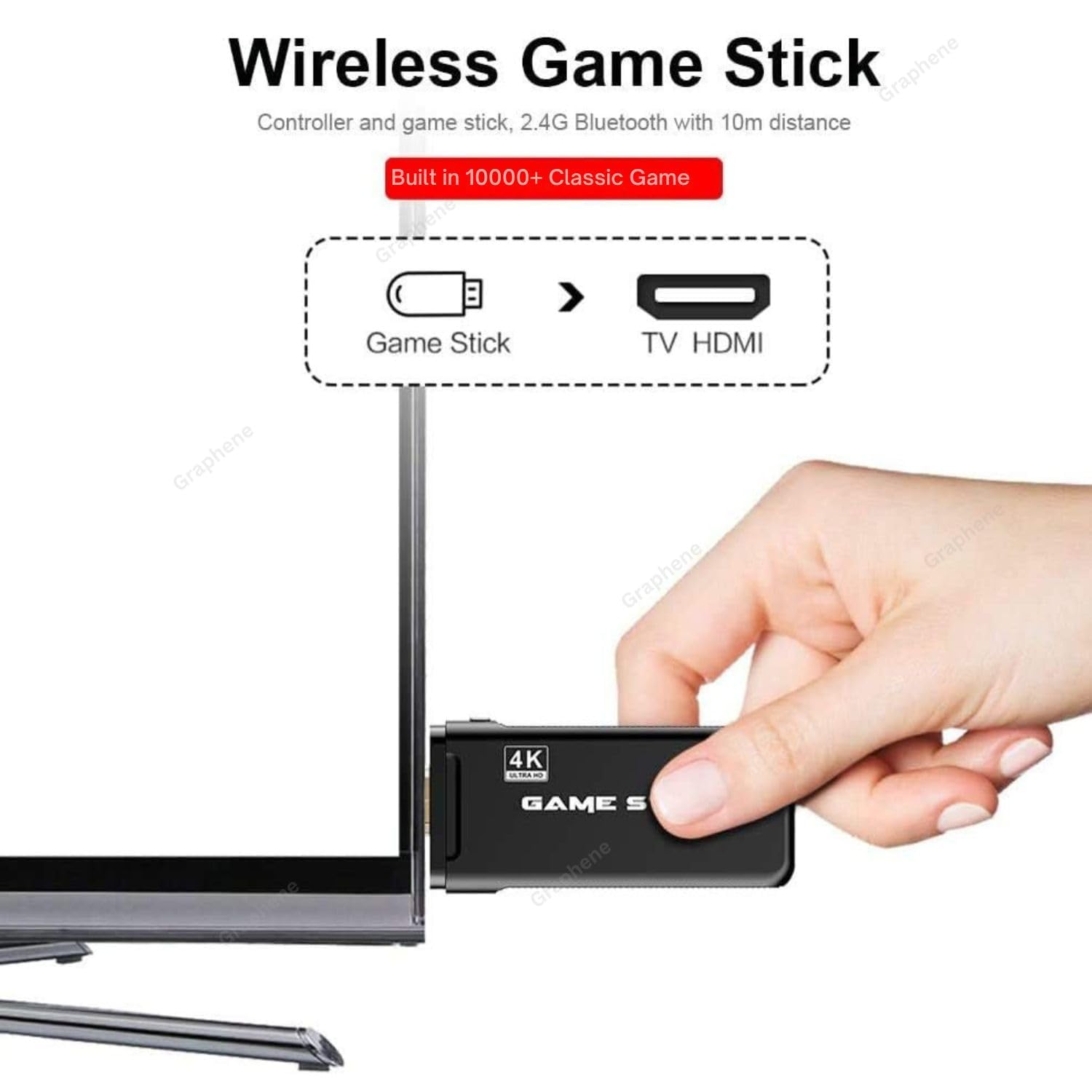 Playtastic Game Stick Lite Video Gaming Console 2.4G 10000+ Games Wireless Controllers Gamepad 64GB Preloaded 9 Emulators CPS,GB,GBA,GBC,MD,SFC,FC,N64,PS1,PSP Dual Retro Game Console Plug&Play 3