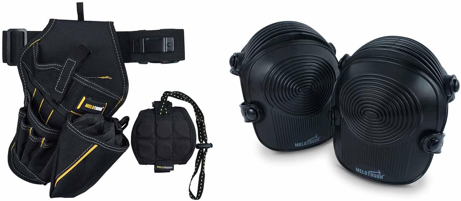 MELOTOUGH Impact Holster 3-in-1 Drill Holster Combo with Magnetic Wristband,Tool Belt Drill Holder with Bit Pouch,Work Knee Pads for Men Women Construction, Flooring, Roofing - Comfortable