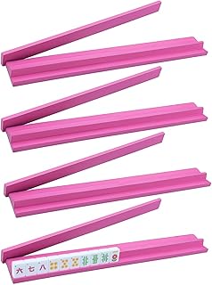 Leinuosen Wooden Mahjong Racks with Pushers 4 Set Magnet American Mahjong Tile Rack and Magnetically Attached Pushers Painted Tile Holders for Players Gift Family Game Night(Straight,Hot Pink)
