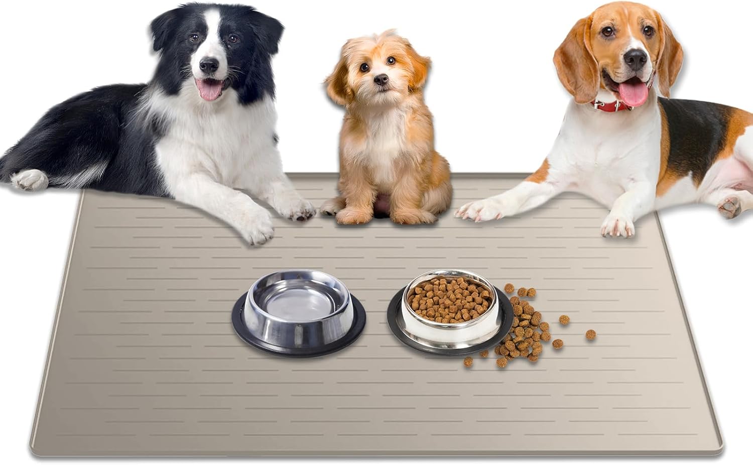 1.5MM Super Thick Dog Food Mat, 48"x32" Silicone Dog and Cat Mats for Food and Water Bowls, Waterproof Pet Feeding Mat for Contain Spills Protects Floors, Multiple Colors & Sizes for Pets, Light Gray