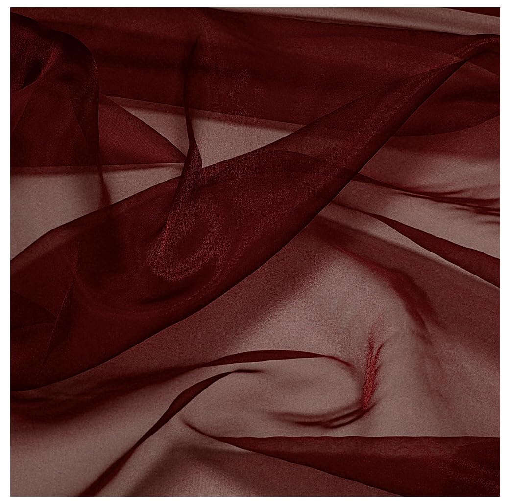 MDS Pack of 60 Yard Sheer Organza Fabric for Wedding Party Home Event Banquet Decorations, Backdrop Curtain Craft Dress Sewing Fashion DIY Crystal Organza Tulle Fabric Bolt 44” Wide - Burgundy