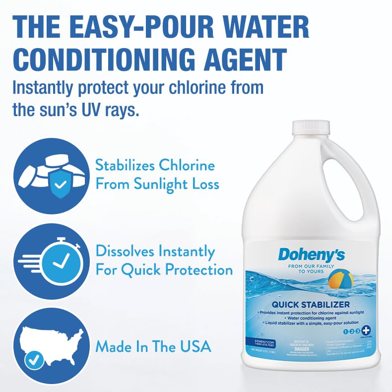 Image of Doheny's Quick Stabilizer | Liquid Stabilizer for Swimming Pools | Instant Protection for Chlorine Against UV Sunlight | Raise CYA | Water Conditioning Agent | Sodium Cyanurate | 1 Gallon
