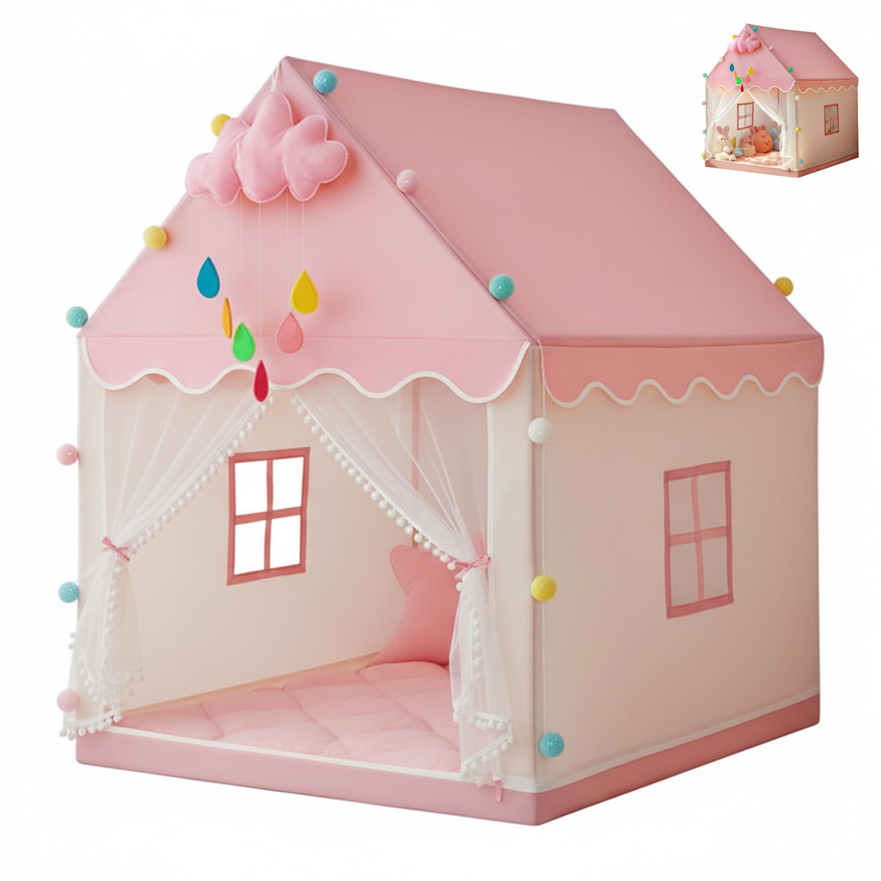 Otbushit Kids Play Tent for Girls Indoor Princess Playhouse with 4 & Machine Washable Fabric Castle Tent for Toddlers & Kids