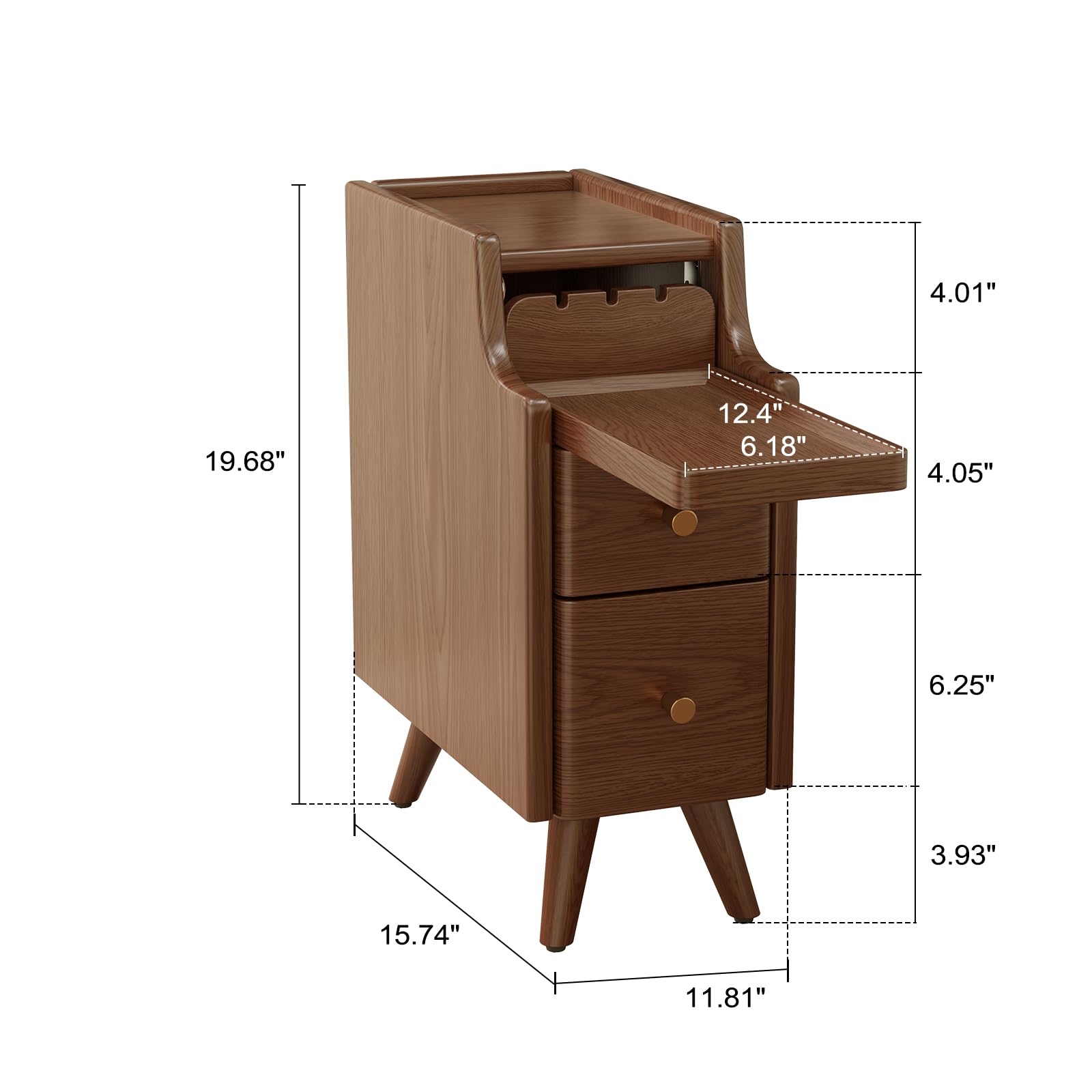 AQIMUELE Nachttisch Schmal, Holz-Beistelltisch mit 2 Schubladen, Nachtkästchen für Schlafzimmer, Wohnzimmer (Walnuss - Breite 20cm)