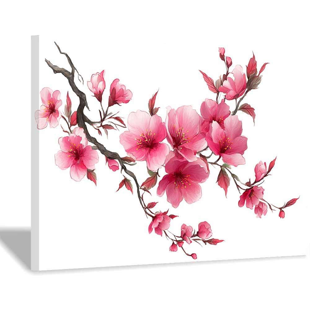 ZAMAEIU Canvas Print Wall Art Cherrys blossomss unfurling Modern Nature Landscape Poster, for living room, bedroom,Corridor Office Room Decoretc.(pink)-70x100cm Framed