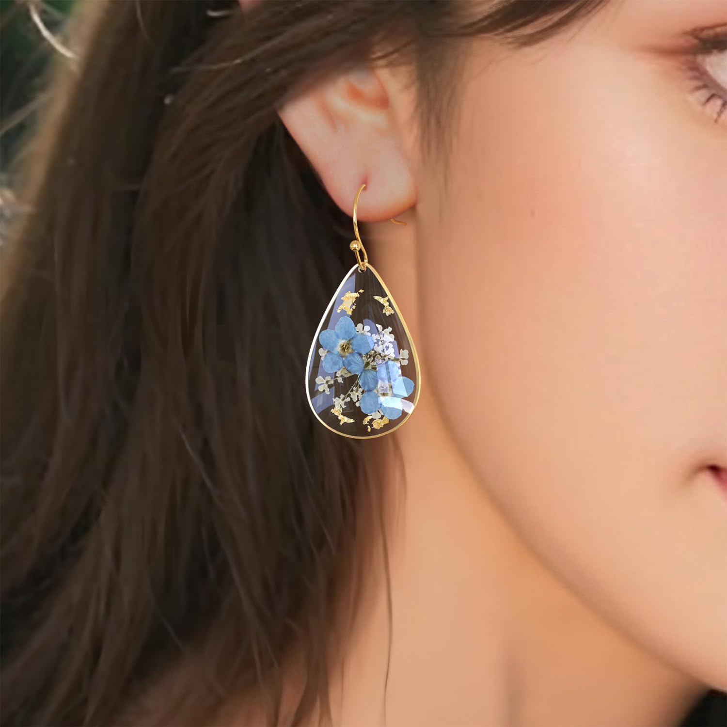 Pressed Wildflower Earrings Pressed Flowers Earring Drop Dangle Earring Dry Flower Real Flower Earrings - Image 2