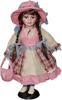 Miniature Doll Girl Porcelain Woman Ceramic Dress Doll Function Suitable for Home Decoration Birthday Gift Collectibles, Pink