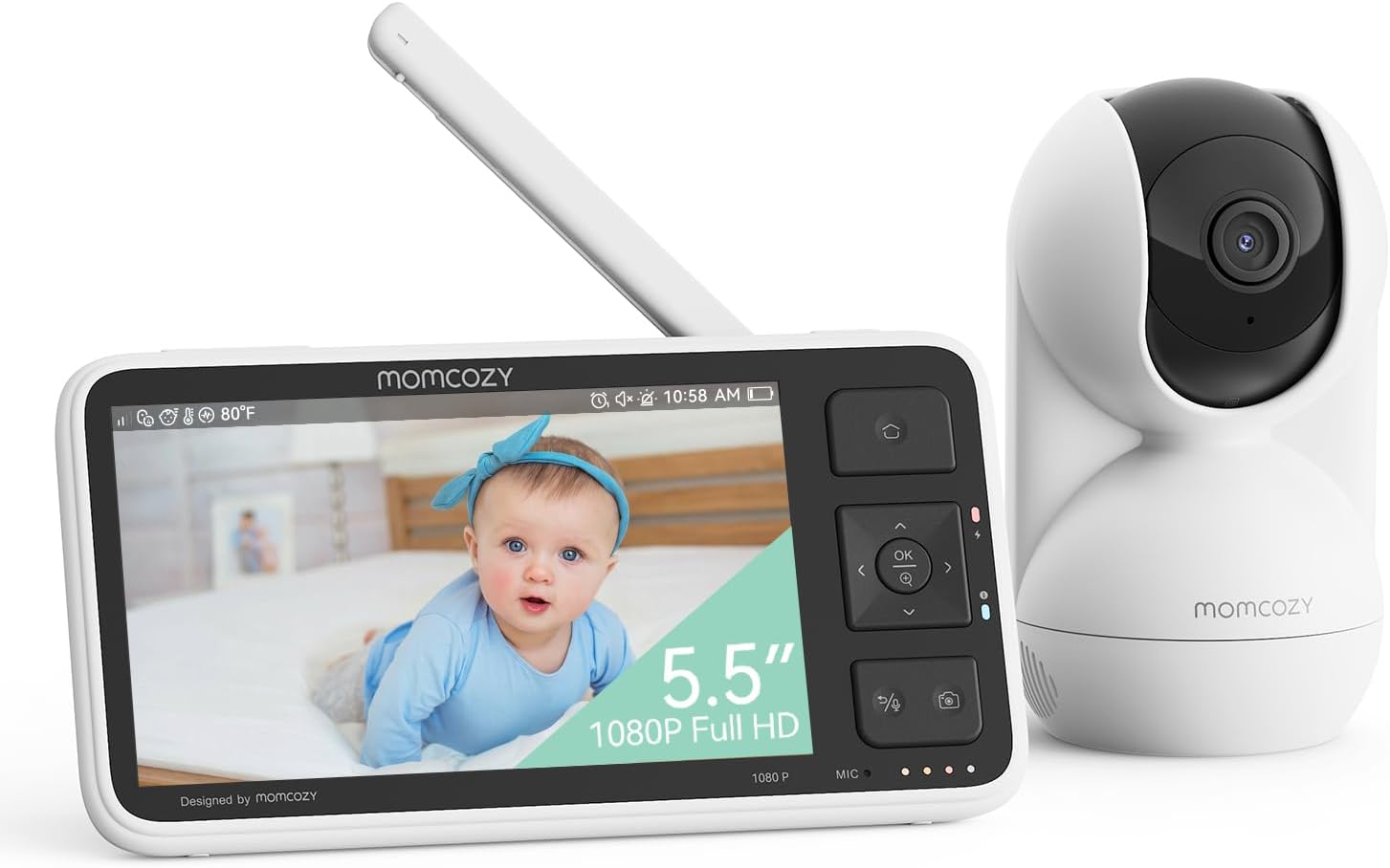 Momcozy Upgraded BM03 Baby Monitor, 5.5'' 1080P Full HD Baby Monitor with Camera and Audio No WiFi, Safe Fence, Motion Detection, Night Vision, 5800mAh 120-hrs Battery, VOX, 2-Way Audio, 1640ft Range