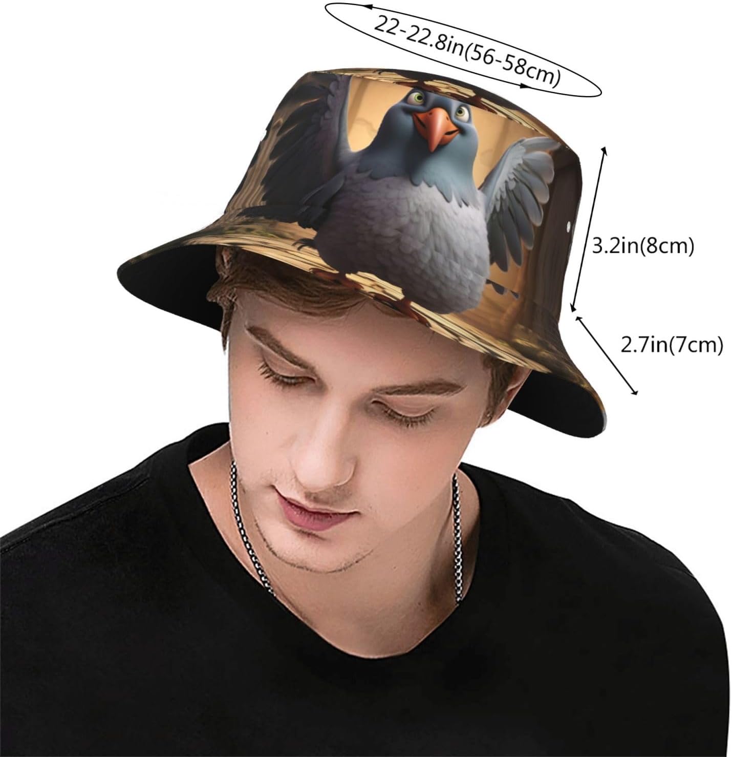 Cartoon Pigeon 1 Print Winter Bucket Hat Packable Unisex Sun Hat Summer Travel Beach Fishing Cap for Men Women Black