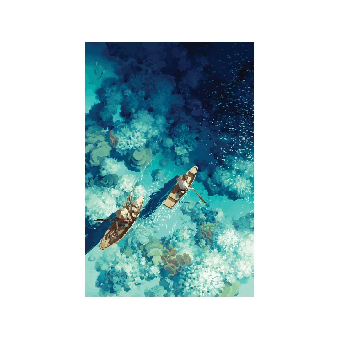 Rangoli 100% Cotton Stretched Canvas Painting 400 GSM, Framed Boat in Sea Canvas Abstract Wall Art for Living Room, 3D Paintings for Wall Decor (18 x 30 Inch With Frame)