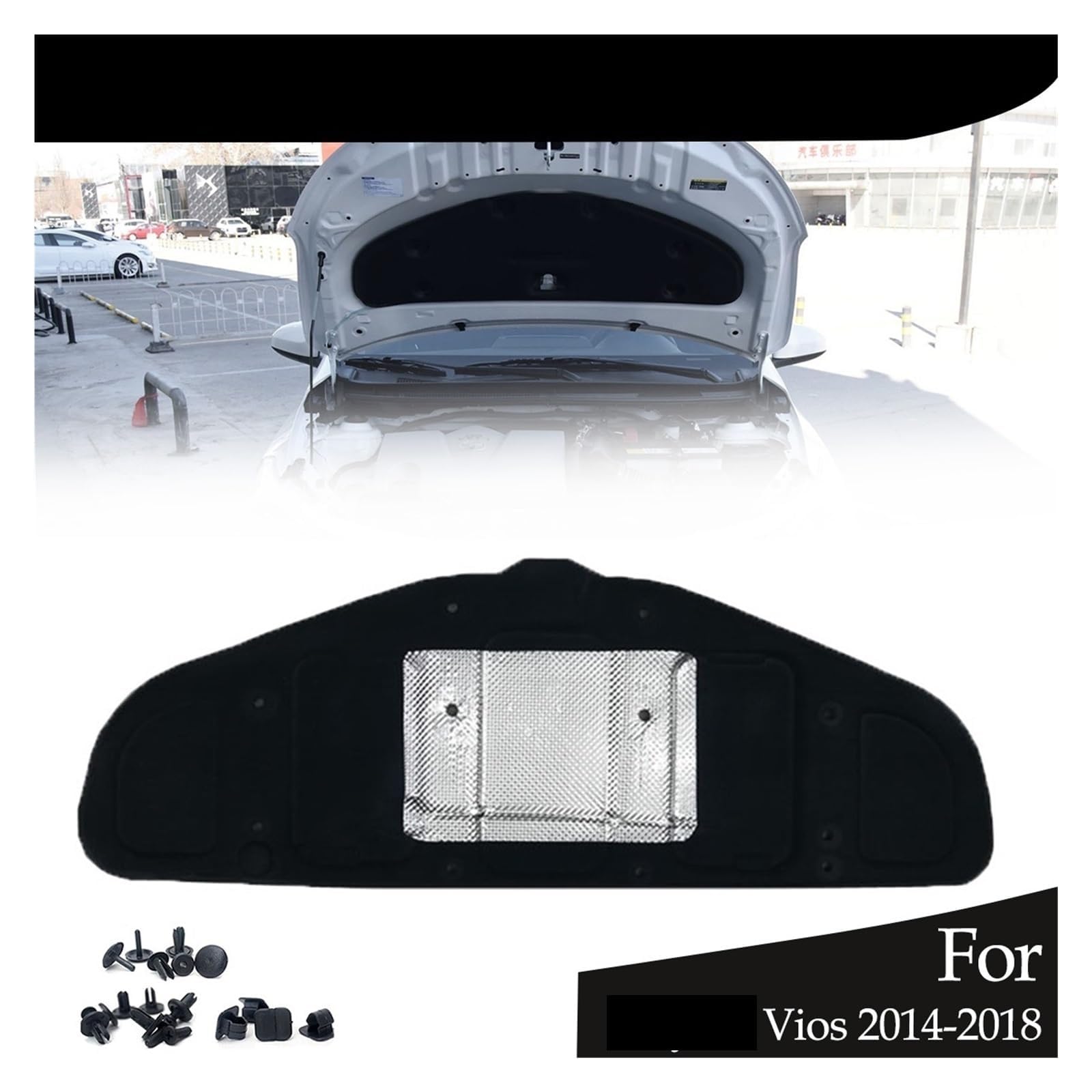 Cotone Isolante Acustico per Cofano Anteriore Auto per Toyota Vios 2014-2018,Isolamento del Cofano del Cofano, Isolamento Acustico del vano Motore