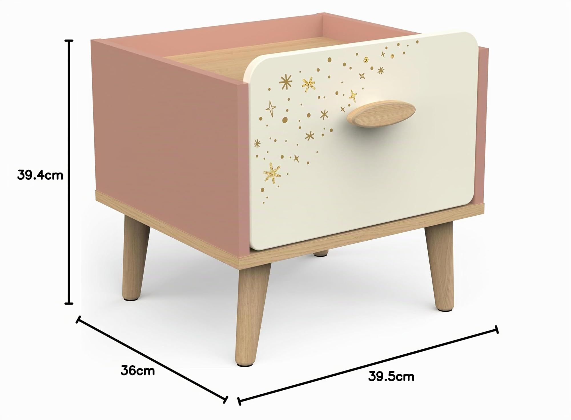 Demeyere Nachttisch für Kinder, 1 Schublade, Rosa und Weiß – ungiftige Farbe – Kleiner Nachttisch 40 x 40 x 36 cm – Möbel für Kinderzimmer – Serie Suzie