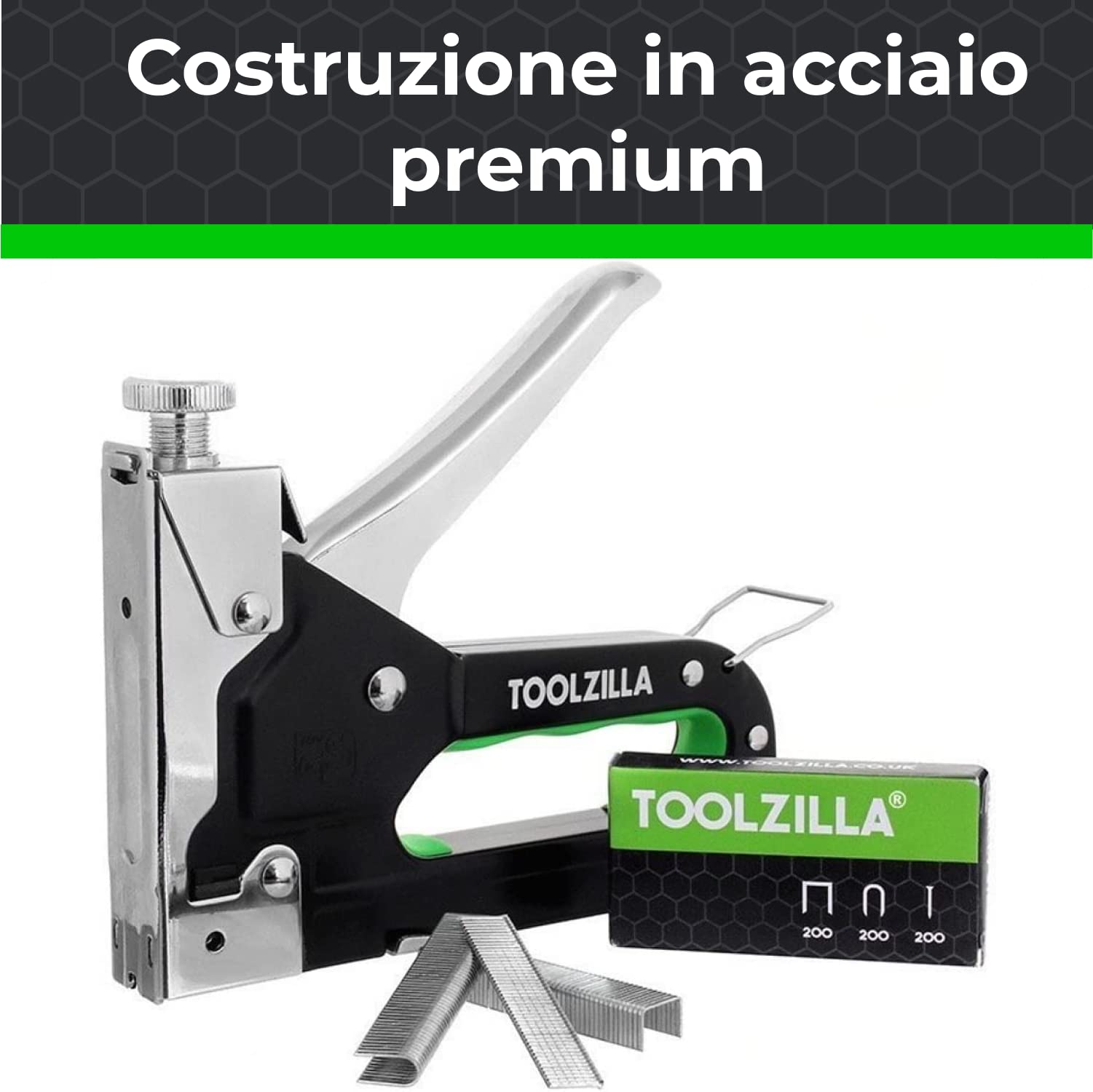 TOOLZILLA Graffatrice - Graffettatrice - Sparachiodi - Pinzatrice Manuale Professionale 3 in 1 e Punti Assortiti…