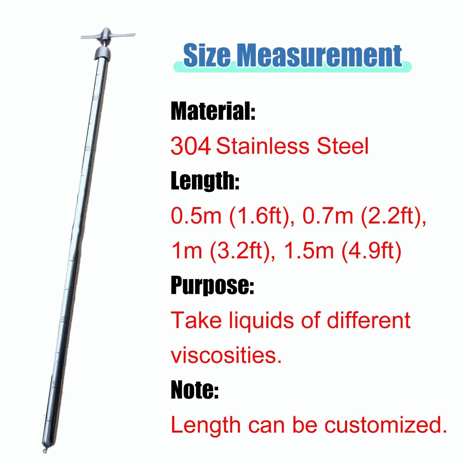 Tubo di campionamento liquido in acciaio inossidabile 304 resistente alle alte temperature, 0,7 m, estraibile, con scala per uso in laboratorio liquido viscoso