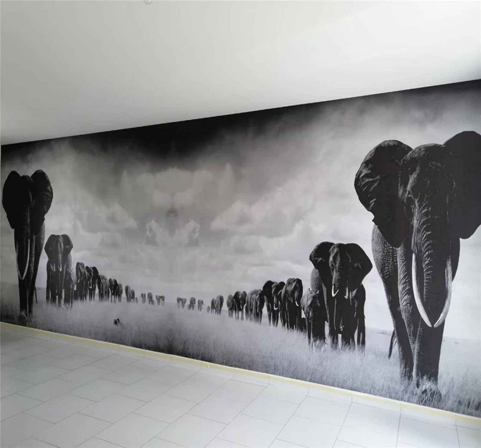 XLMING Three Dimensional Grassland Black and White Animals Elephant 3D Wallpaper Premium Textured Silk Study Dining Living Room Bedroom Sofa TV Wall Easy Install-200cm×140cm