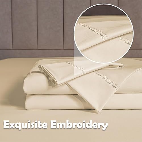 Miniatura 3 de MCO Juego de sábanas matrimoniales  Rayón derivado de bambú  Juego de ropa de cama transpirable refrescante con bolsillo profundo de 16 pulgadas (4