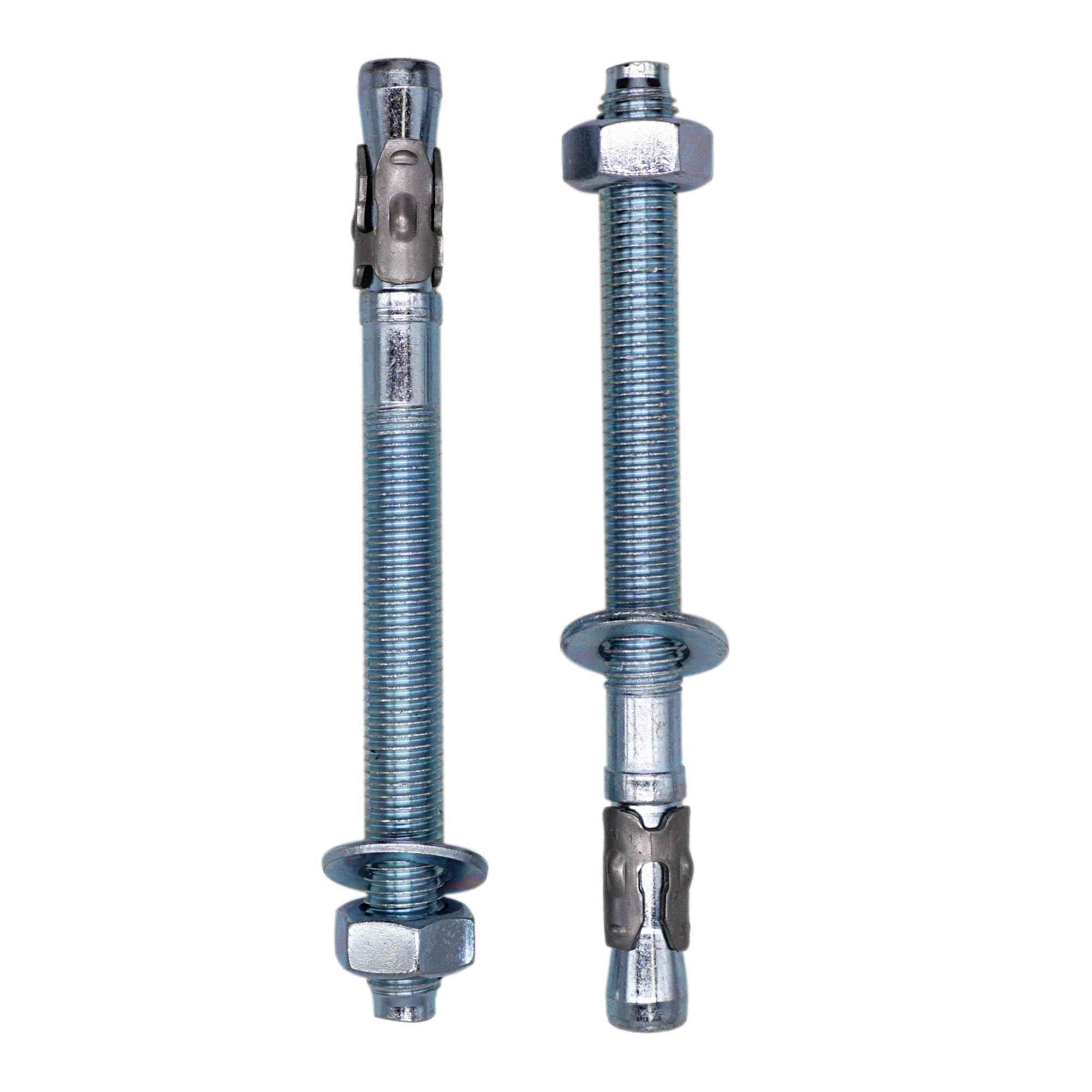 Skir'co (2 Pcs) Zinc Plated Wedge Anchors M16 X 160 Mm, Metal Dowels, Anchor Bolt, Masonry And Concrete Expansion Bolts