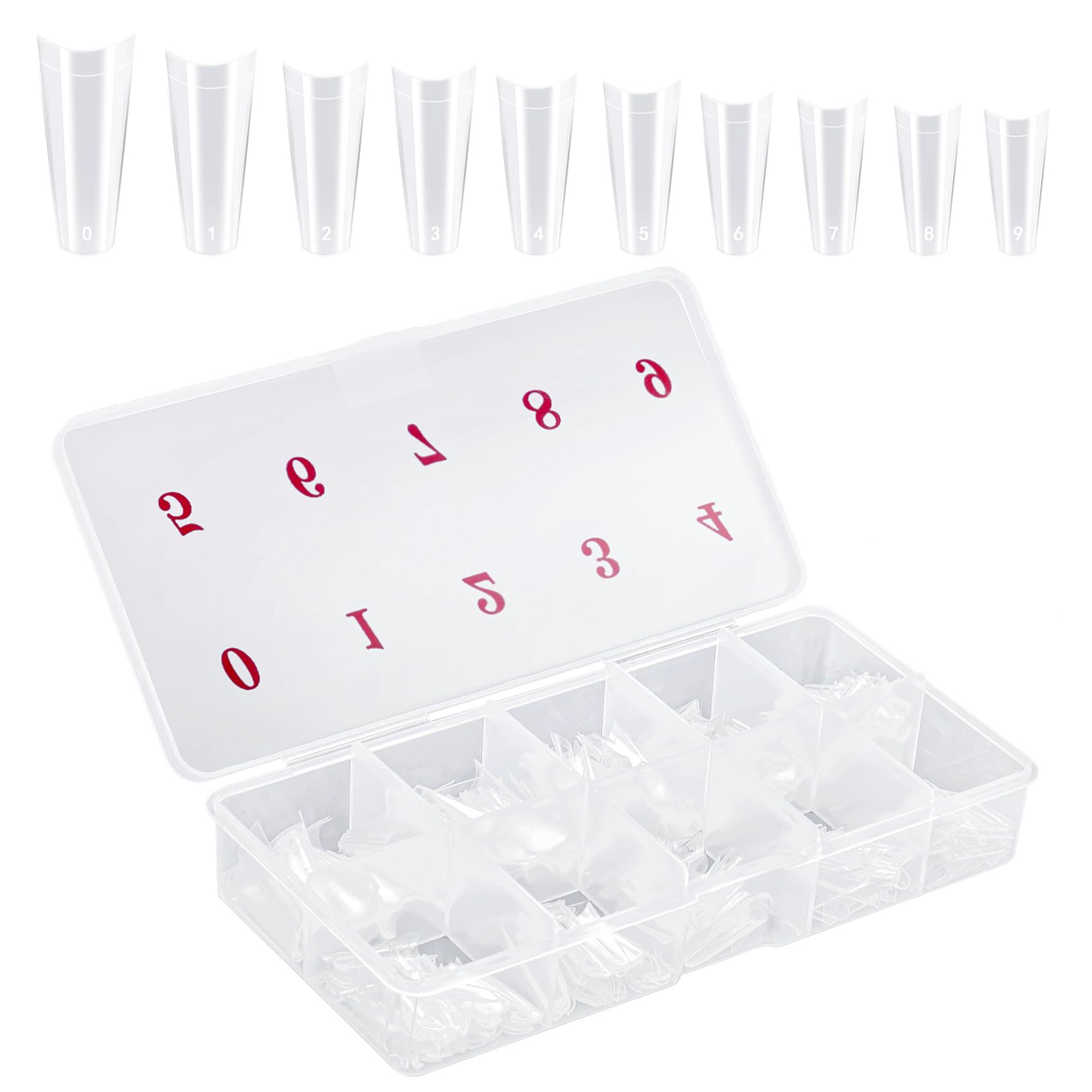 French Coffin Nail Tips, Full Cover Nails Clear Nail Tips for Acrylic Nails, 500Pcs ABS Nail Tip with Plastic Case for Women and Girls,10 Sizes
