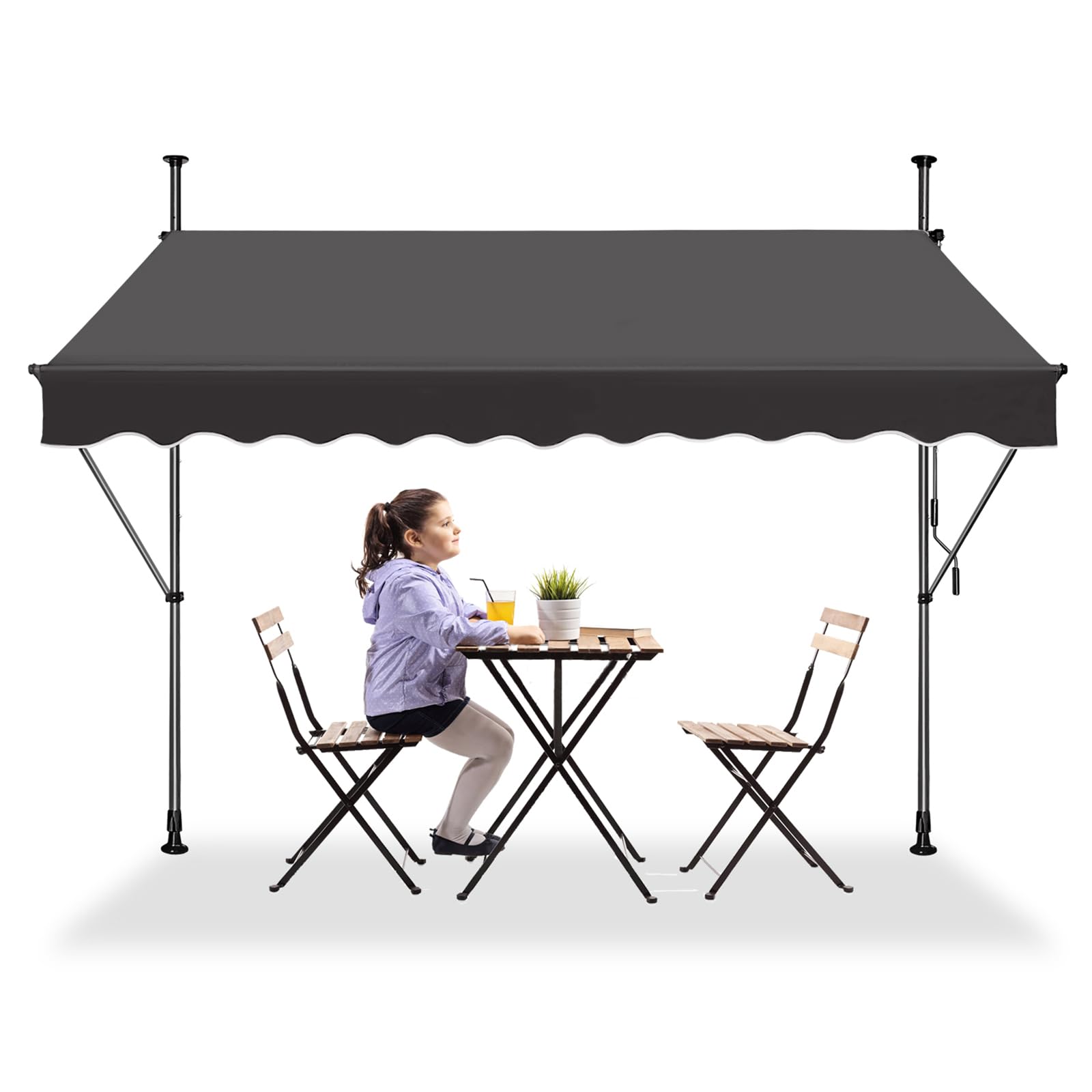 LZQ - Tenda da sole a clip per balcone, tenda retrattile manuale, manovella, regolabile in altezza, resistente ai raggi UV, senza fori, 100% poliestere, grigio scuro, 200 x 120 cm