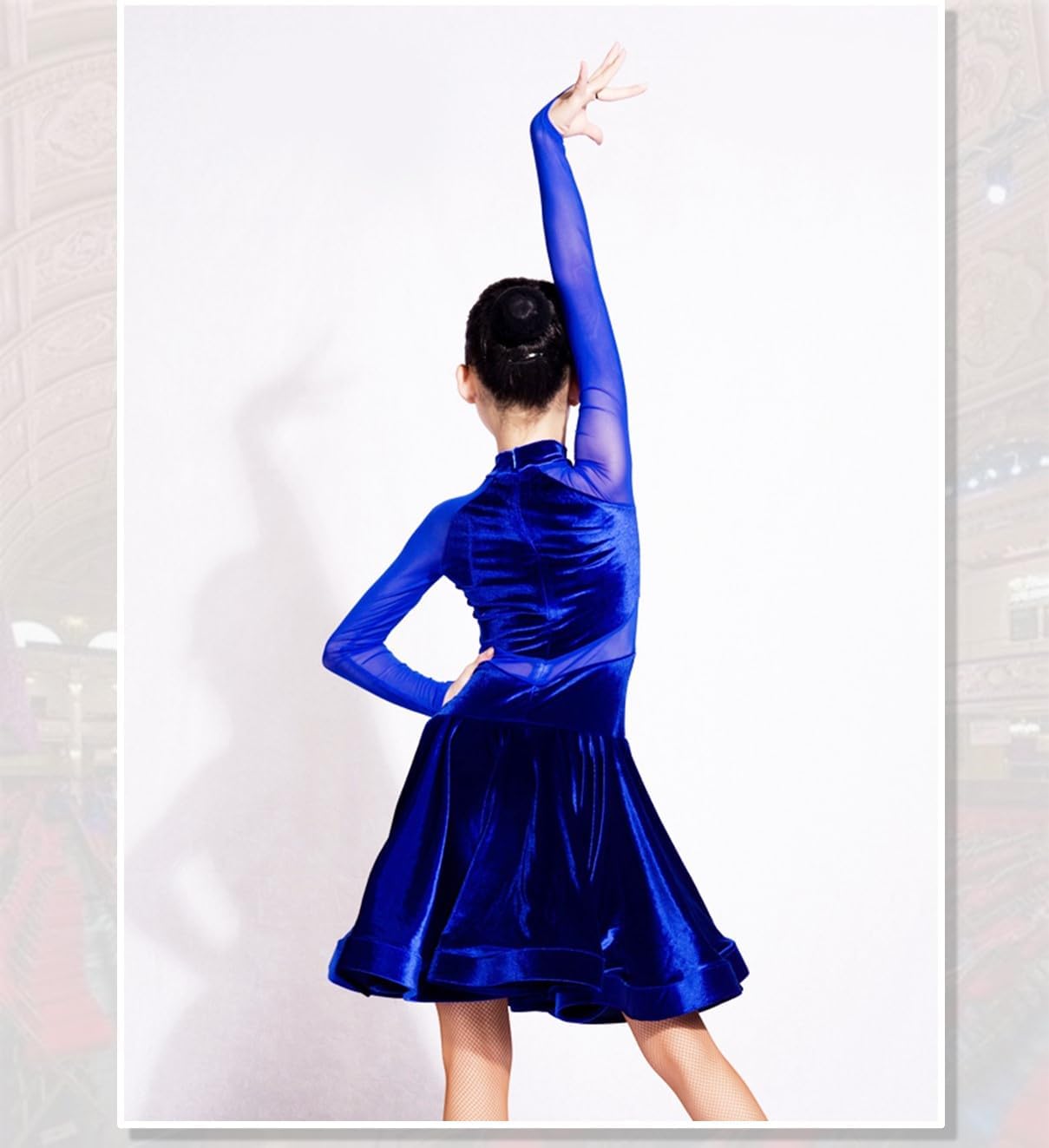 SCGGINTTANZ GD3102 Kid Latin Ballroom Dance Professional net Yarn and Velvet Splicing Design Race/Performance Dress for Girl
