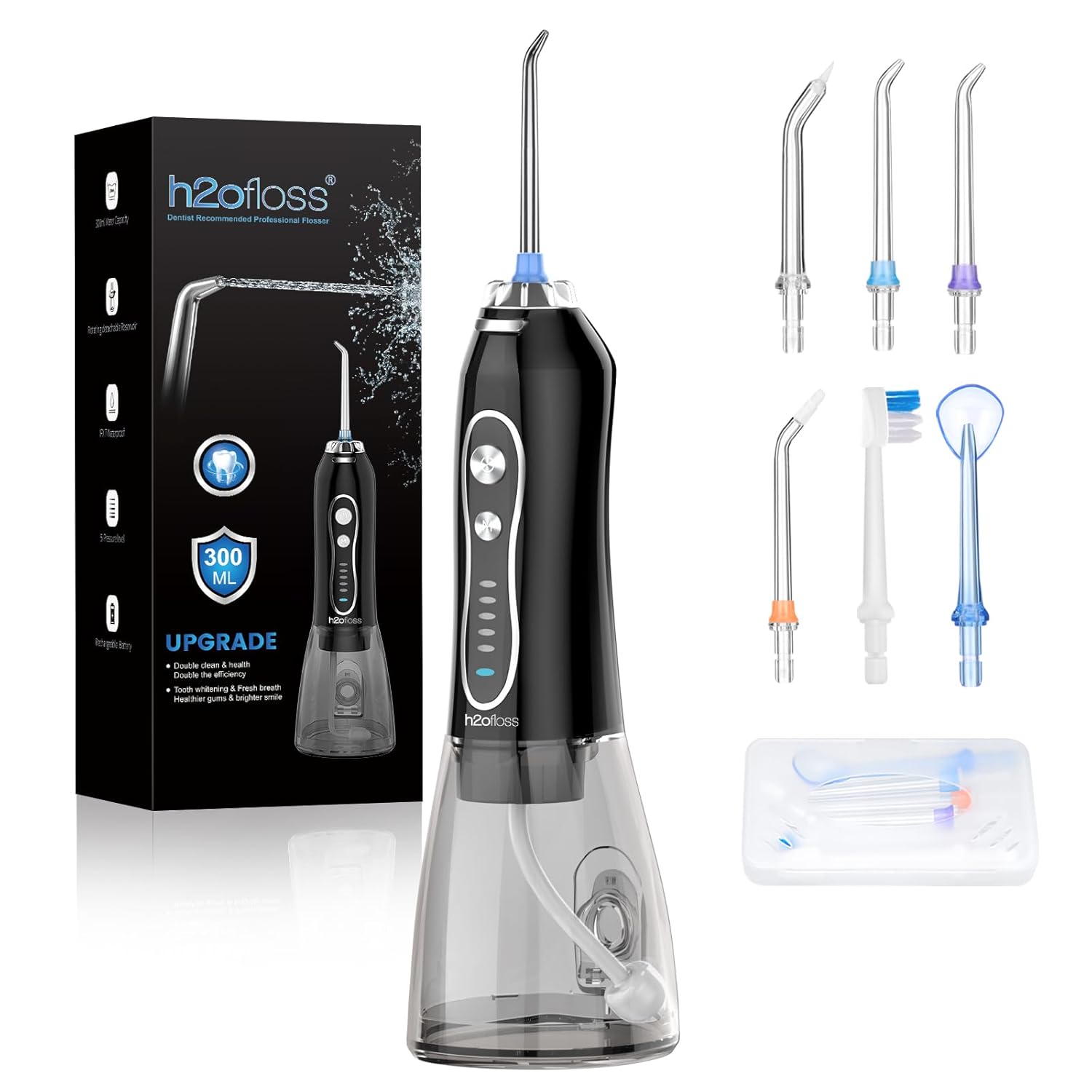 H2ofloss Water Dental Flosser Teeth Pick -Portable Oral Irrigator with 5 Modes Rechargeable IPX7 Waterproof Orthodontic Teeth Cleaner