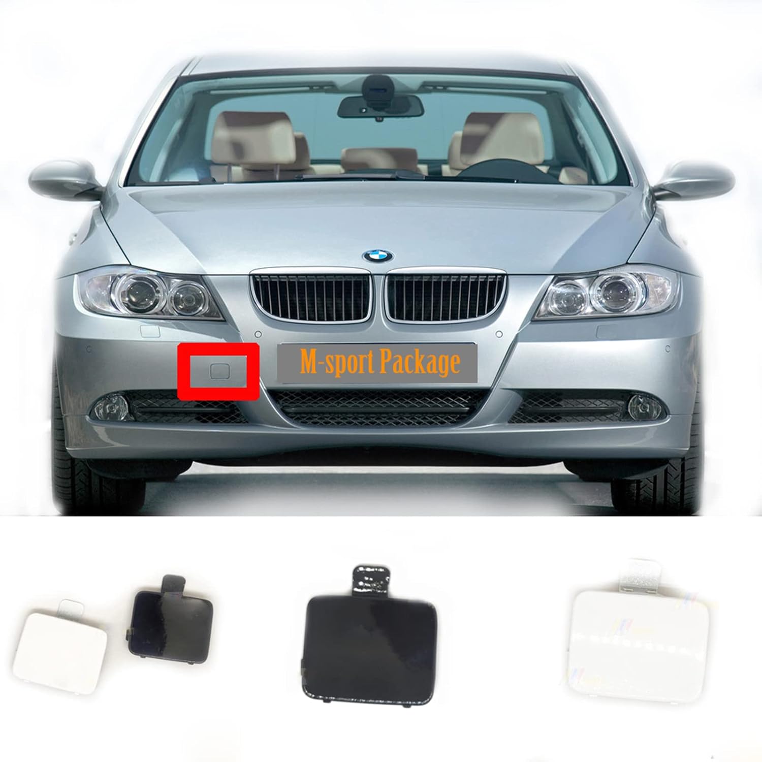 Front Tow Cover for 06-08 BMW 3 M Sport E90 Sedan E91 Wagon fit 320i 320d 328i 325i 330i 330d 330xi 335i 2006 2007 2008 Bumper Hook Eye Towing Cap 51118041133 (Primer)