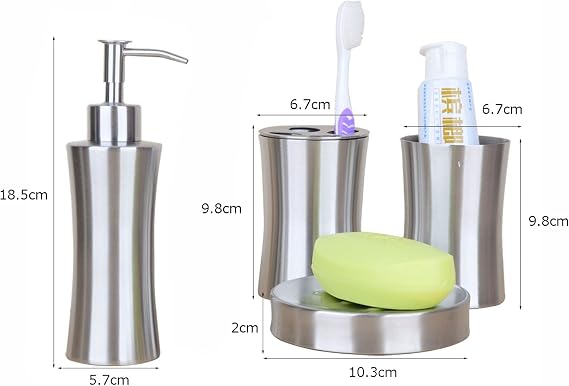 Bathroom Accessories Set of 4 Stainless Steel Bathroom Home Decor Counter Vanity Organizer for Elegant Modern Design,Silver,A