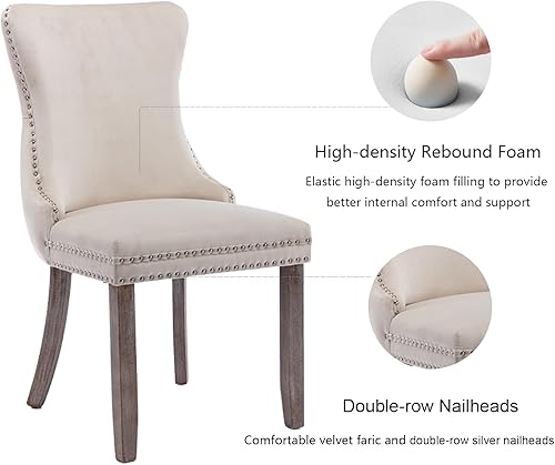 Miniatura 38 de Juego de 4 sillas de comedor de terciopelo negro, sillas de comedor tapizadas con respaldo copetudo con patas de madera maciza, sillas de comedor