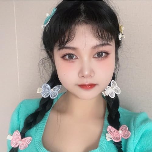 Miniatura 6 de INS - Horquilla de mariposa con perlas y clip lateral para niña, con boca de pato, bordado de bosque, horquilla súper inmortal para niña (pinzas