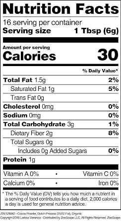 Cocoa Powder, Dutch-Process (20/22 Fat), Organic (8 oz, ZIN: 526562)