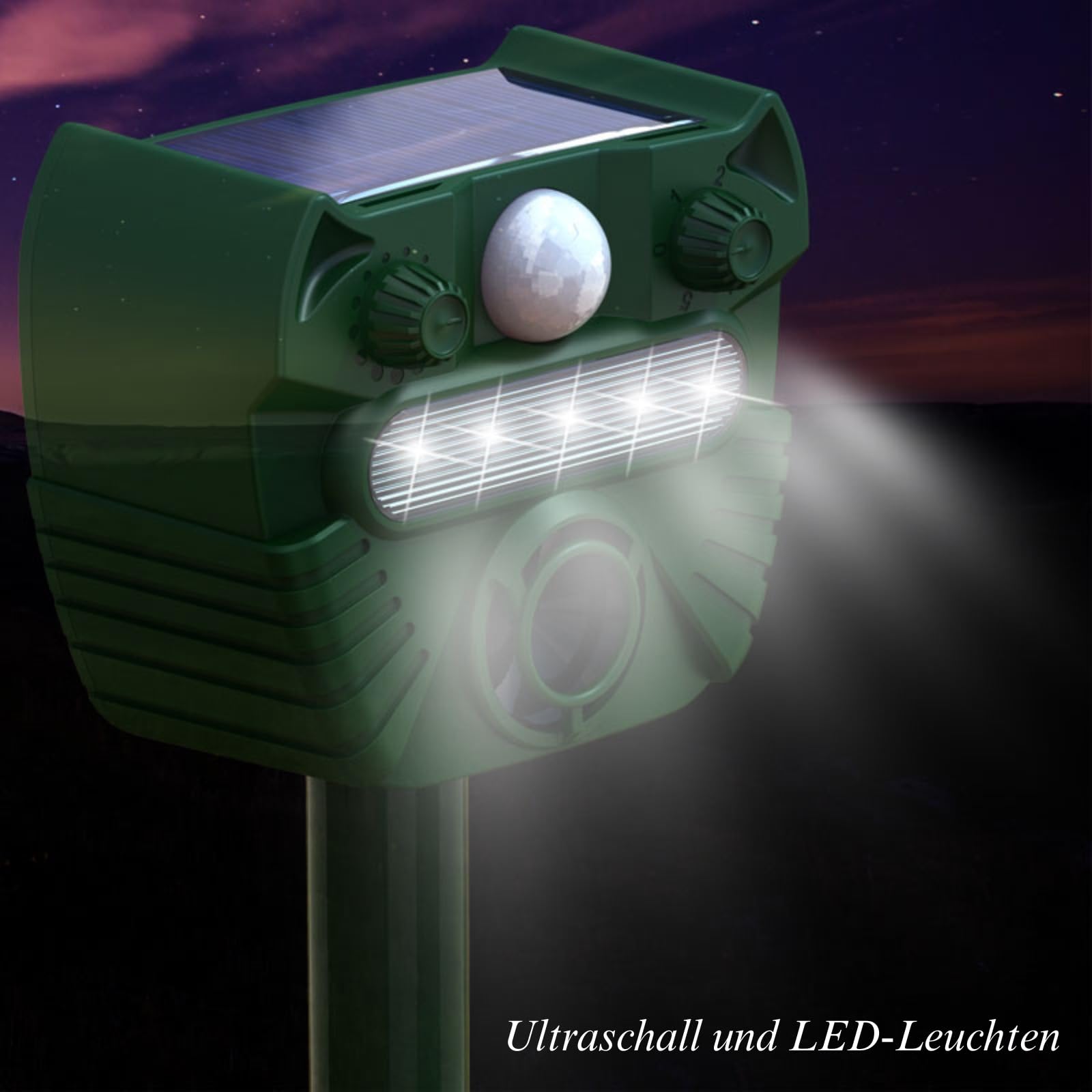 Repellente per gatti ad ultrasuoni, repellente per martore impermeabile, solare con modalità di ricarica USB, repellente per animali con luce LED, efficace contro martore, gatti, cani, uccelli, volpi
