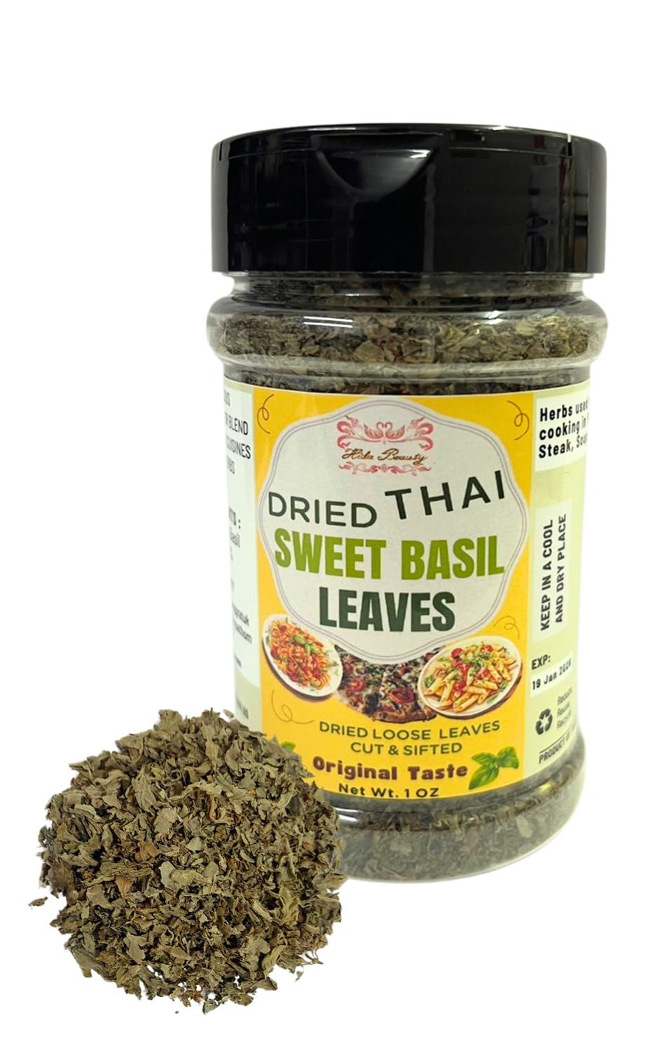 Hida Beauty Cut and Sifted Dried Thai Sweet Basil Leaves 1.0 OZ Perfect for Blend Seasoning Asian Cuisines Cooking herbs spices