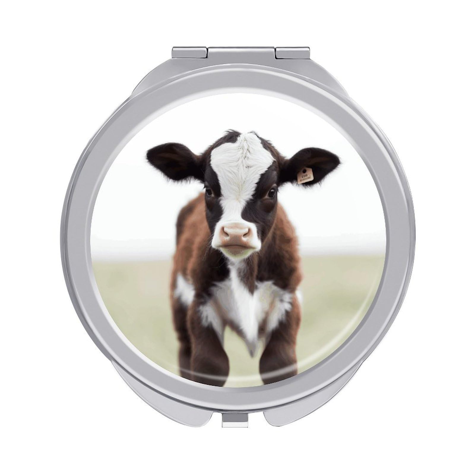 VstaDank Cow Travel Makeup Mirrors Exquisite Double-Sided 2X/1X Magnifying Folding Pocket Mirror Portable Round Handheld Mirror Mini Compact Mirrors for Outdoor Home