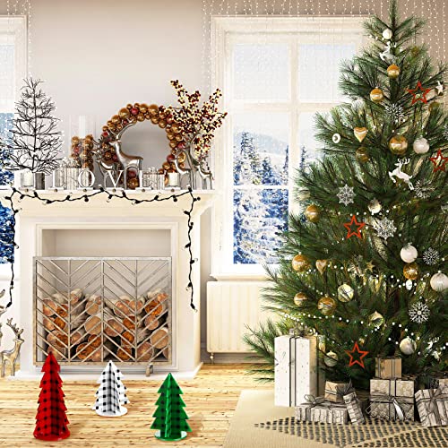 3 Pcs Acrylic Christmas Tree Tabletop Decor Xmas Buffalo Plaid Tiered Tray Decor Red Green 3D Reversible Rustic Xmas Tree Table Centerpieces For Christmas Holiday Party Diy Craft Decorations #TOP4