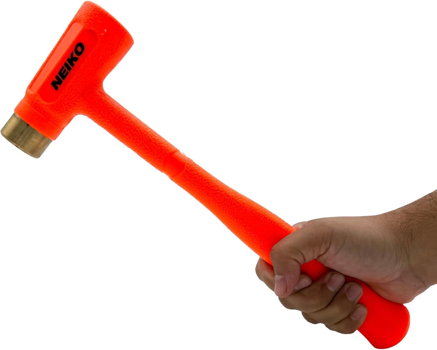 NEIKO 02871A Dead Blow Hammer With Brass Cap, 1.5 Pounds, Neon Orange Deadblow Hammers, Mallet, Spark and Rebound Resistant, Unibody Molded, Soft Blow Rubber, Non Slip Grip, Steel Shot and Core