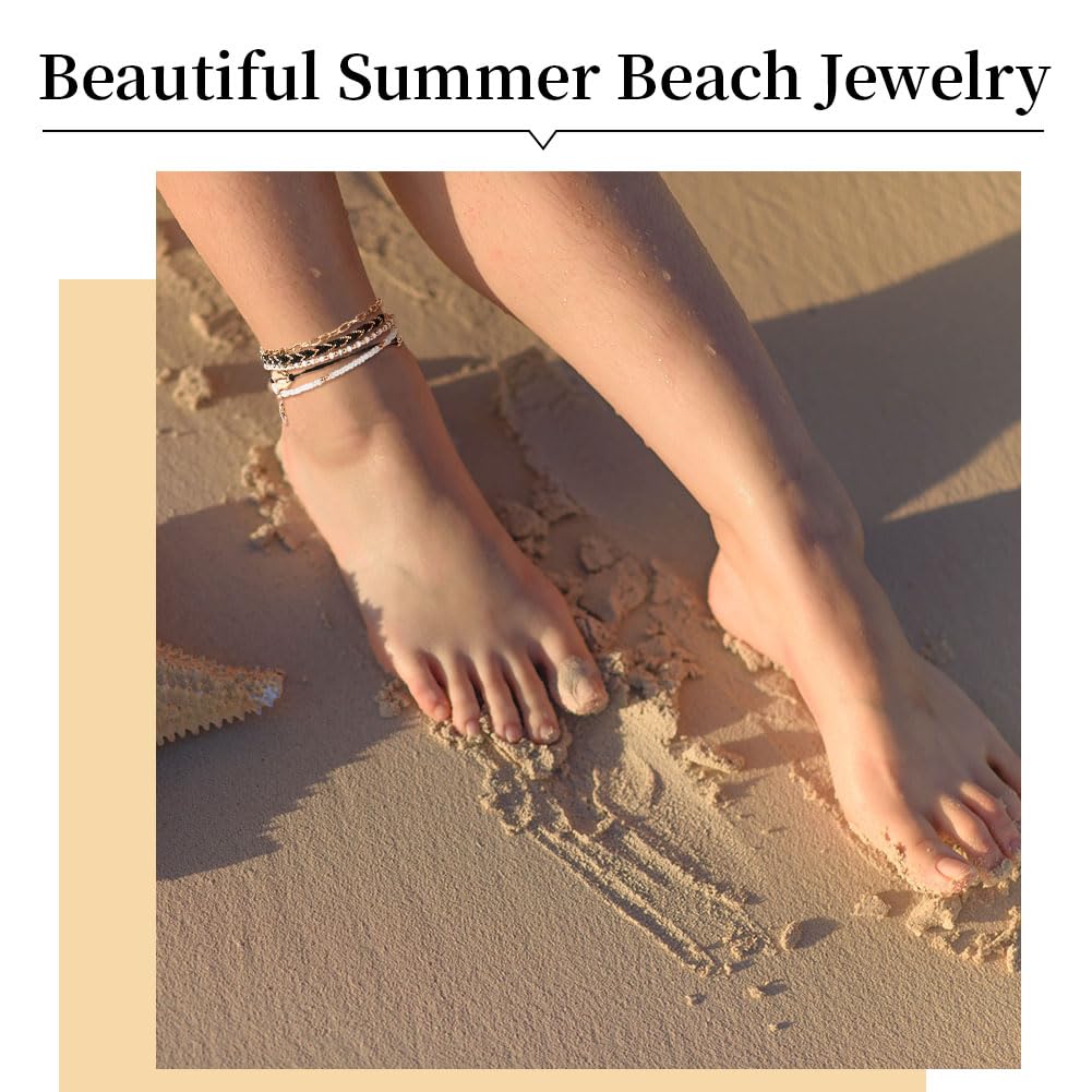 Aucuu Fußkettchen für Damen, Fußkette Damen, Verstellbare Fußkettchen, Mehrschichtige Fußkettchen, Fußschmuck für Frauen und Mädchen für Sommer Strand
