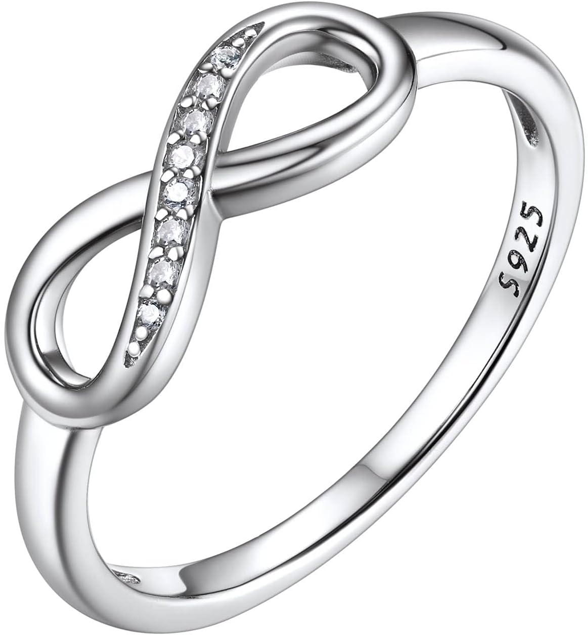 Simple S925 Sterling Silver Infinity Rings Cubic Zirconia Rings, Nice Cute BFF Friendship Rings, Dainty Eternity Promise Wedding Bands Perfect Every Day Ring, Size 4-12, Words Engavable