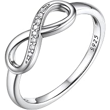 خواتم Bestyle Simple S925 فضة إنفينيتي خواتم زركونيا مكعبة ، خواتم صداقة BFF لطيفة لطيفة ، Dainty Eternity Promise Wedding Bands Perfect Every Day Ring ، Size 4-12 ، Words Engavable